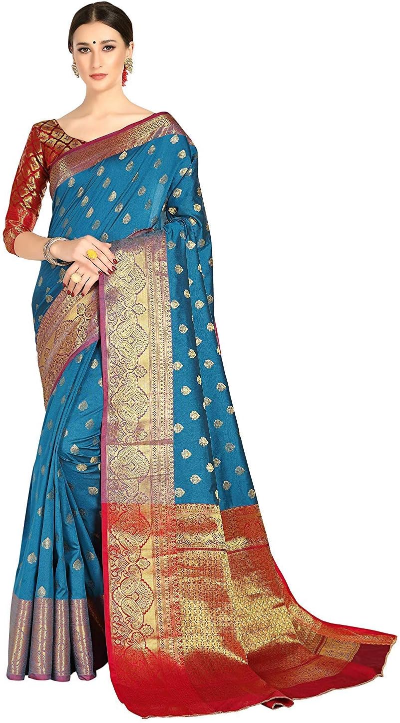 Cotton Shopy Woven Design Kanjivaram Silk Blend Banarasi Sarees with Blouse Piece