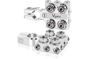 Vgate 12-Way AGM Post Terminal Ends, Battery Terminal Connector Clamps, 8AWG up to 4/0(XL) AWG Gauge, Positive & Negative for SAE/DIN/EN Tapered Top Post