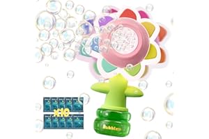 Rechargeable Flower Bubble Guns for Kids W/LED Lights & 10 Refill Bottles, Fun Swing Dance Bubble Maker Machine Blower Blaste