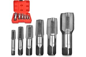 COMFYLICHI 6 Pack NPT Pipe Tap Set - NPT Thread Forming Taps with Storage Box Carbon Steel Pipe Tap Set Includes 1/8" 1/4" 3/8" 1/2" 3/4" 1" NPT Tap for Re-thread Damaged or Jam Pipe Threads Plumbers Mechanics