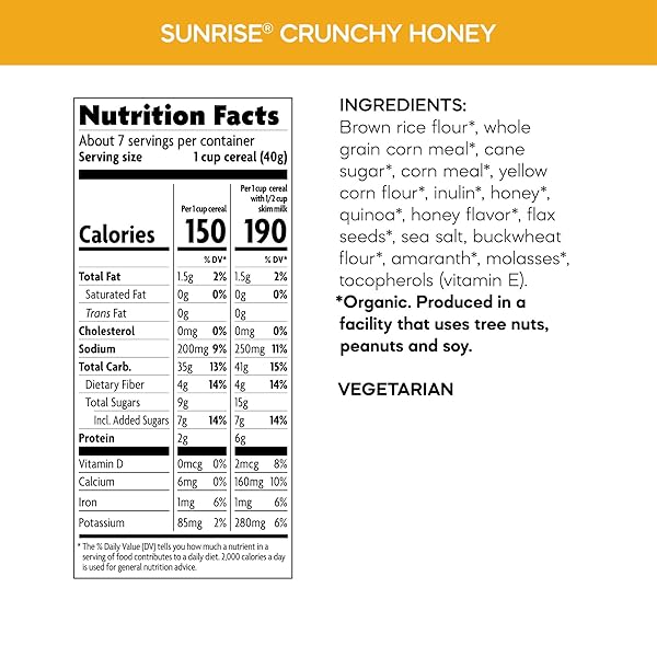 NATURE’S PATH ORGANIC SUNRISE CRUNCHY HONEY CEREAL, 10.6 OZ