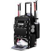 GOTECH Rolling Baseball Bag,Wheeled Softball Bag with Fence Hook for TBall Bat & Equipment,Lightweight Baseball Bat with Shoe Compartment