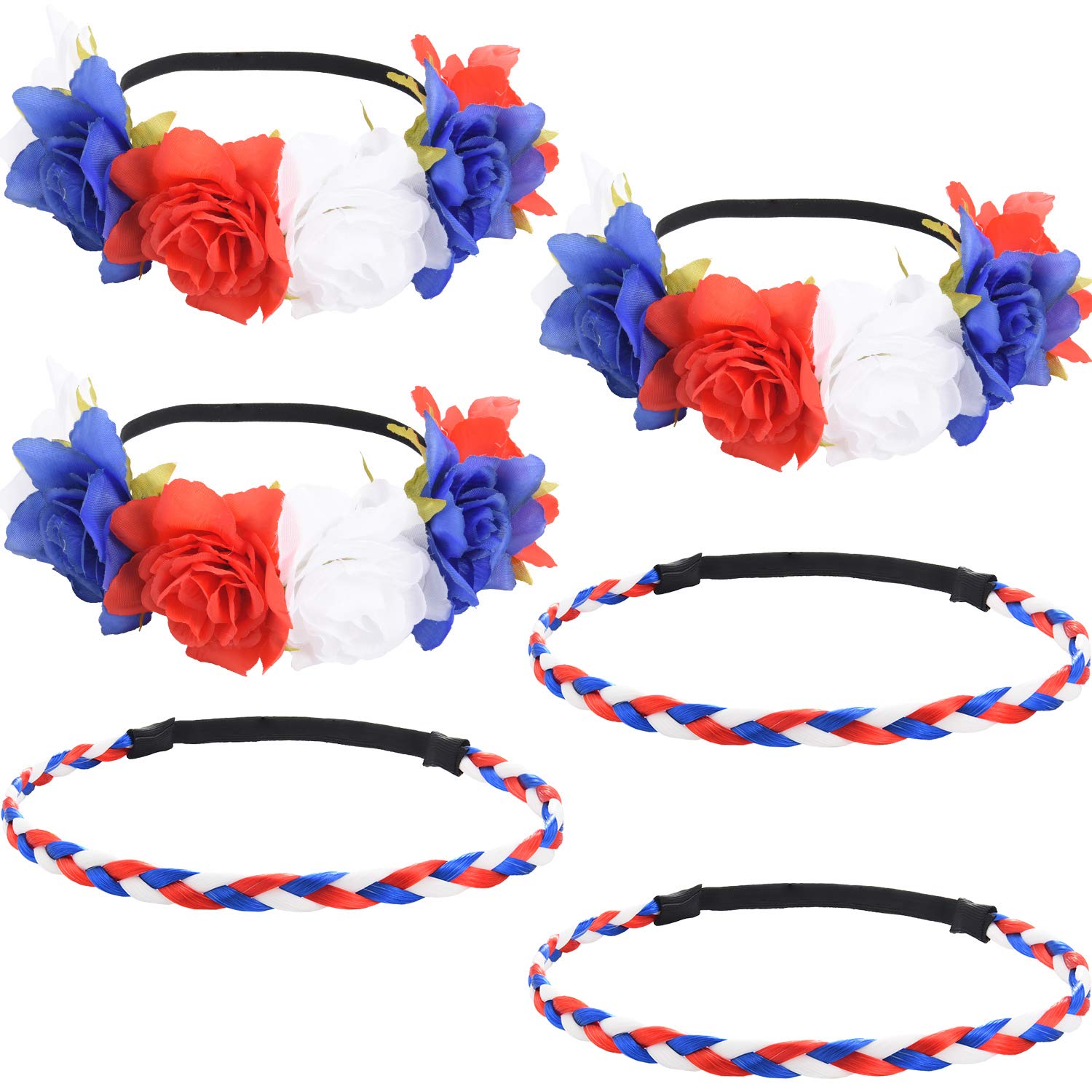 Hair Flower Crown Red White Blue Flower Headband Patriotic
