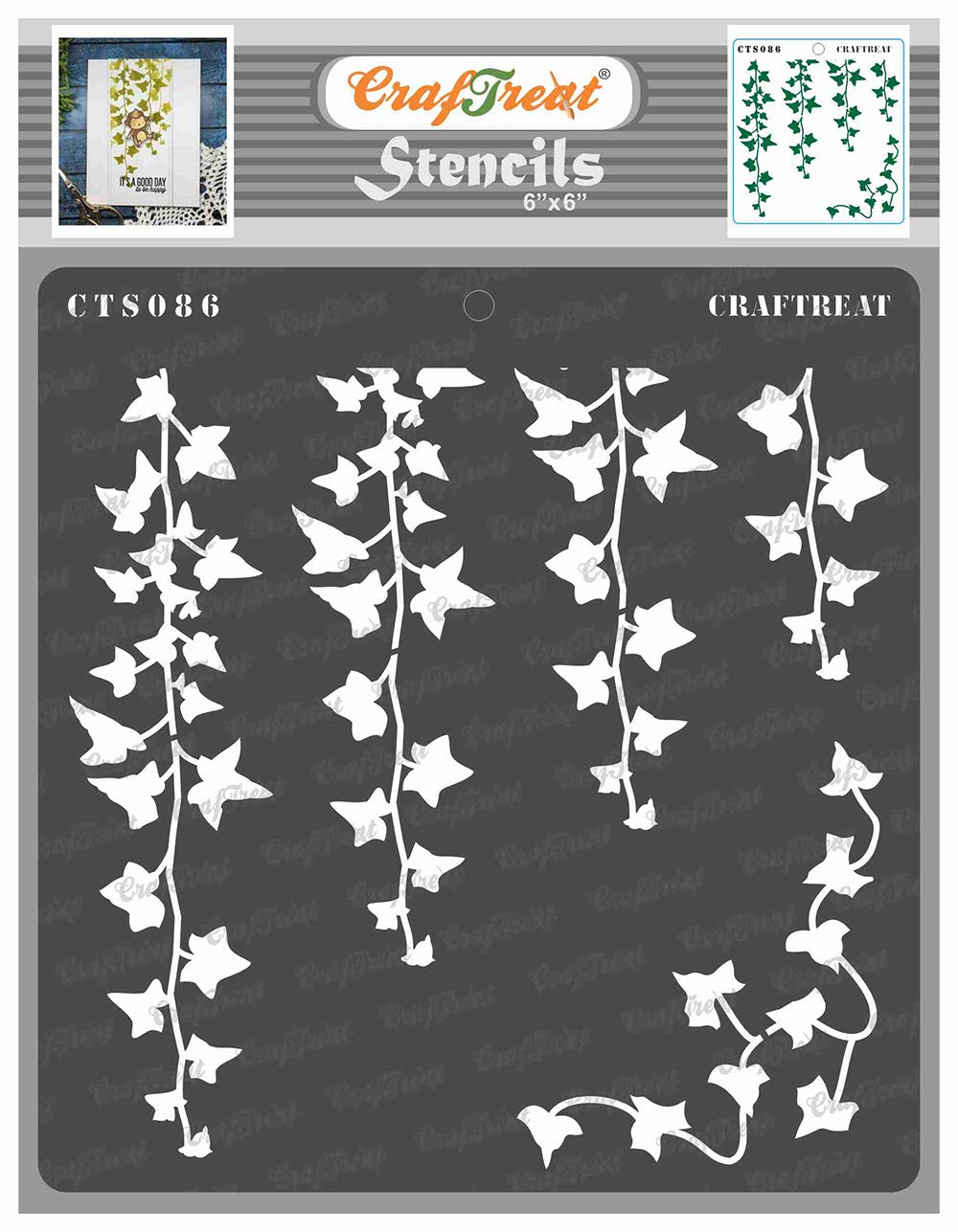 CrafTreat Reusable Ivy Stencils for Painting on Wood, Canvas, Paper, Fabric, Floor, Wall and Tile - Hanging Ivy - 6x6 Inch - DIY Art and Craft Stencils - Leaf and Nature Designs
