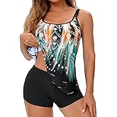 LOPIPILIU Tankini Swimsuits for Women Swim Suits 2025 Two Piece Tummy Control Bathing Suit with Swim Shorts Beach Swimwear