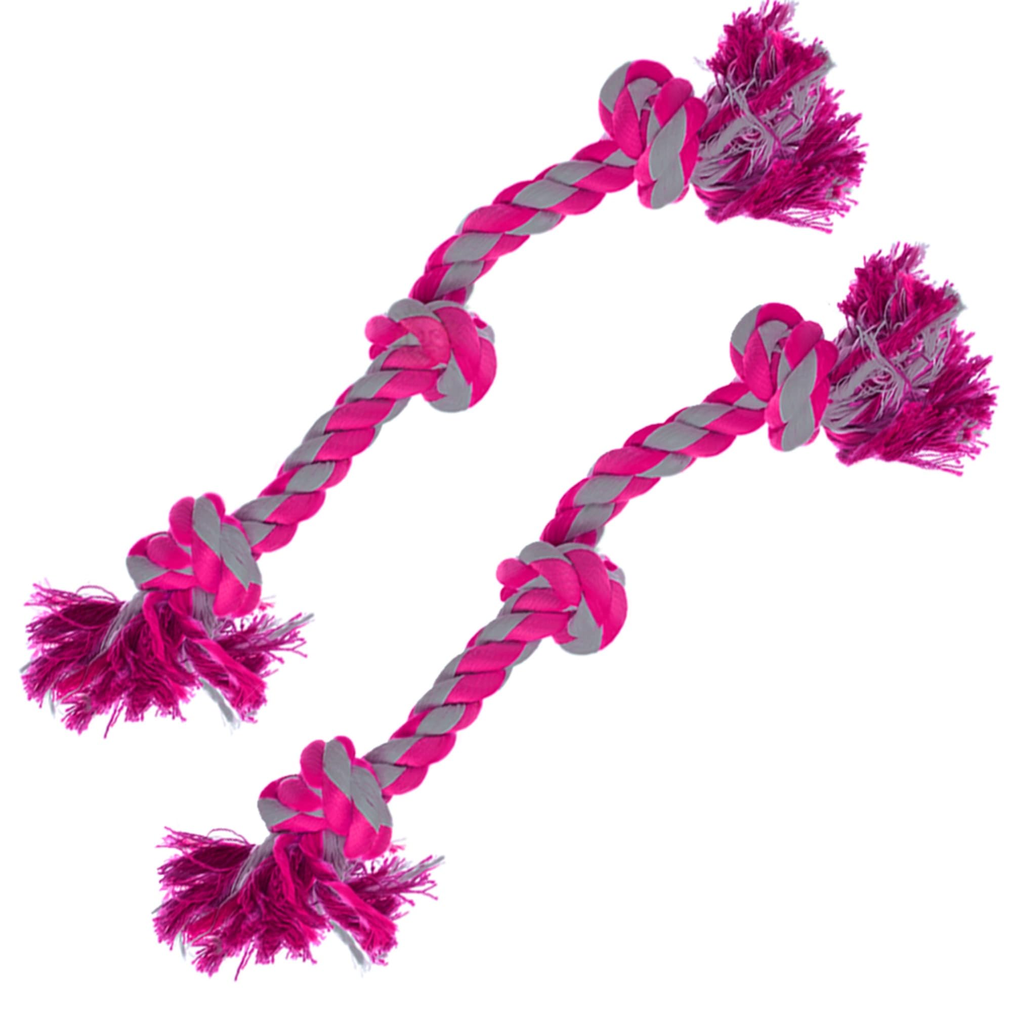 SunGrow 2 Twisted Triple Knotted Rope Bone for Dogs (20) Heavy Duty Cotton - Brightly Colored Chew Play Toys, Suitable for even Medium & Large Breed Dogs : Cleans Pup’s Teeth as they play