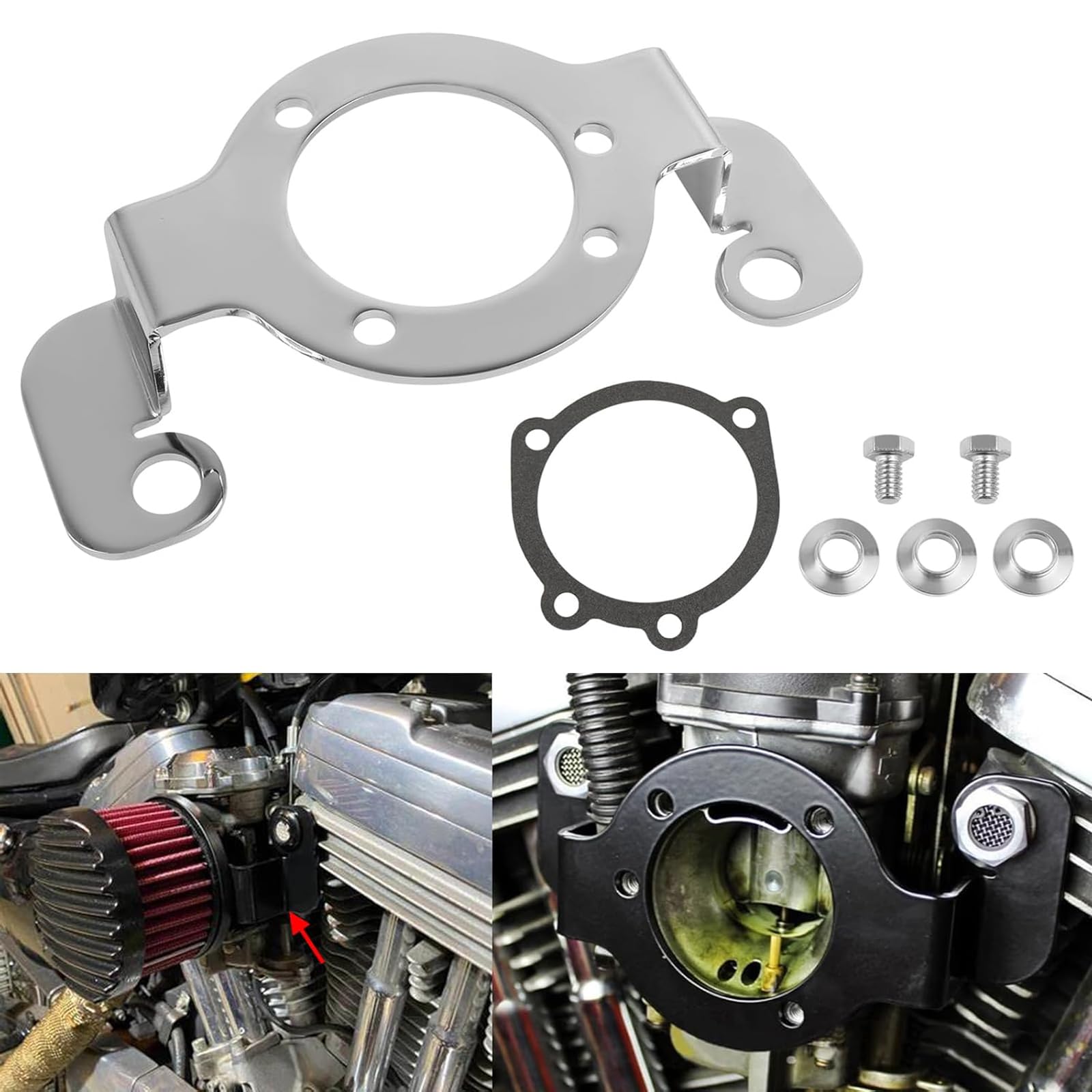Photo 1 of LOOBOR Air Cleaner Filter Support Carb Support Bracket Replacement For Harley Sportster XL 1988-2006 (Chrome)