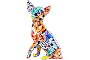 IDORTYBB Graffiti Chihuahua Dog Sculpture Animal Statue Art Figurine Home Decoration for Living Room Bedroom Book Shelf TV Cabinet Desktop Decor Table Centerpieces Ornaments (D2)