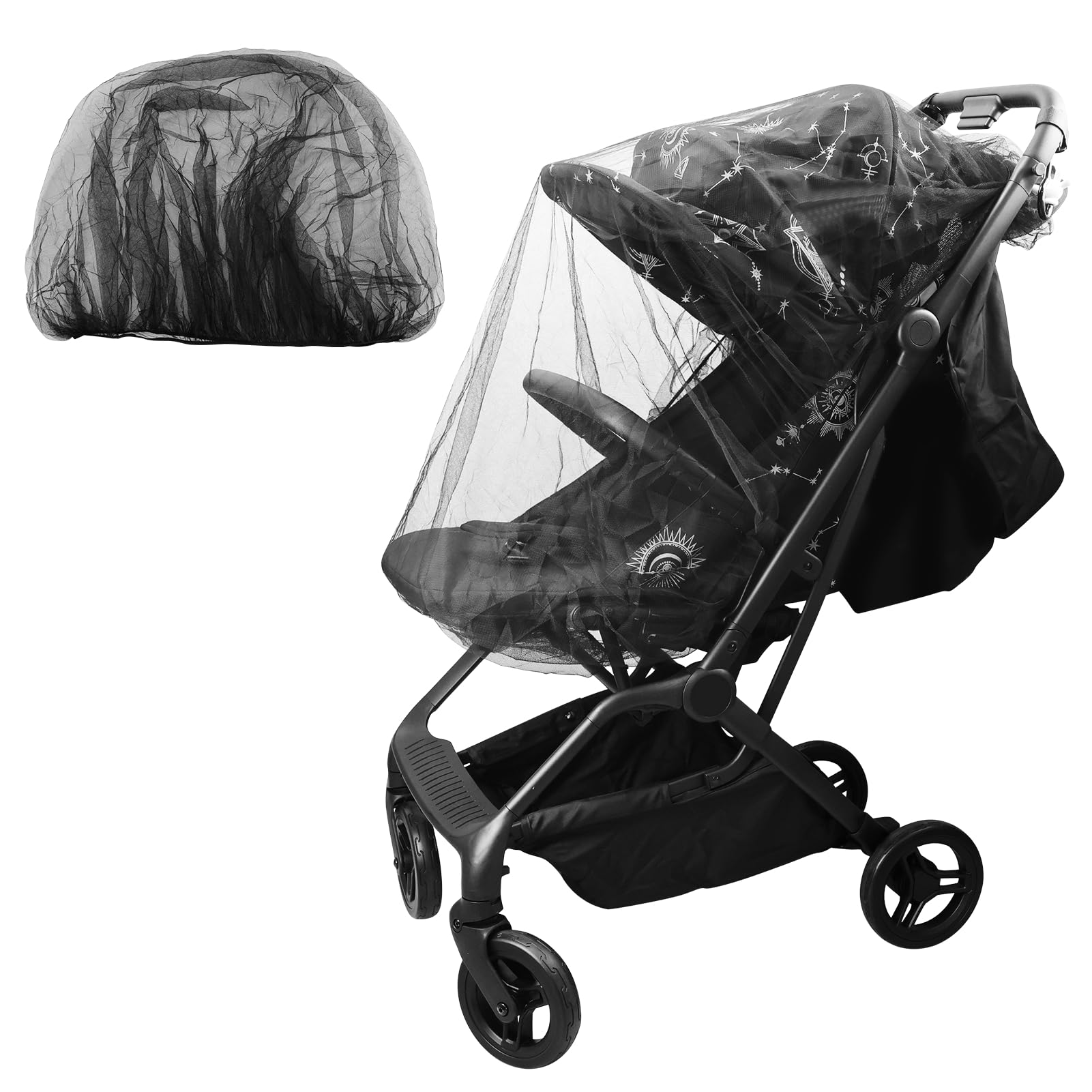 Universal Mosquito Net for Pram, Summer Infant Strollers Protection Cover, Portable Mini Insect Net for Bassinets, Cradles Playards, Crib, Pushchair, Buggy, Carrycot (1, Black)