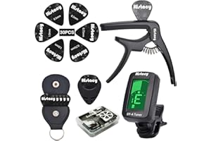 Histacy All Black Guitar Accessories Kit: Clip-On Tuner, 3-in-1 Capo, 30 Picks & Storage for Acoustic, Electric Guitar, Bass 