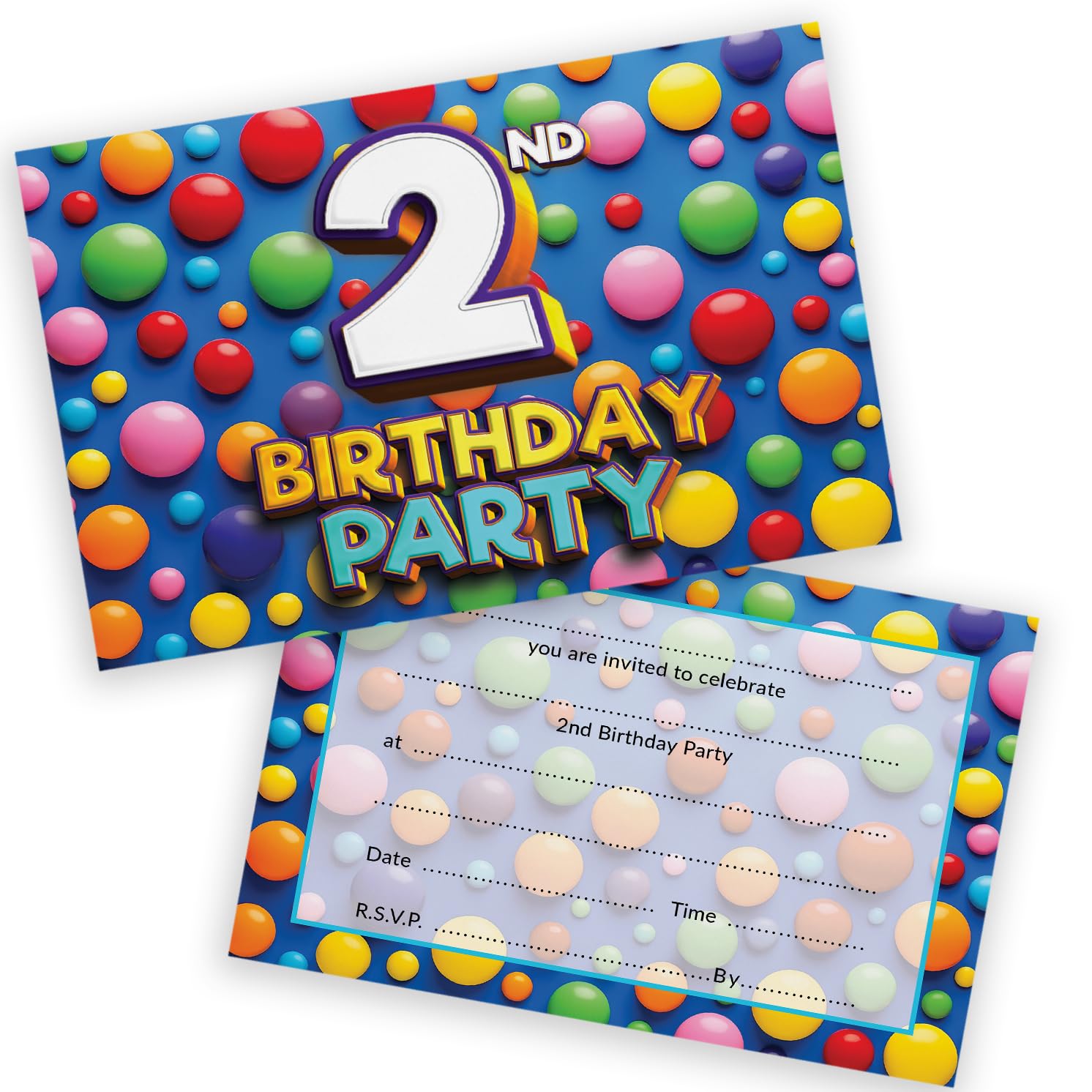 2nd Birthday Party Invitations Kids - Candy Sweets Chocolate 28 Pack - Childrens Birthday Invitations for Boys/Girls A6 Bday Party Invites Invitation Cards with Folding Envelopes