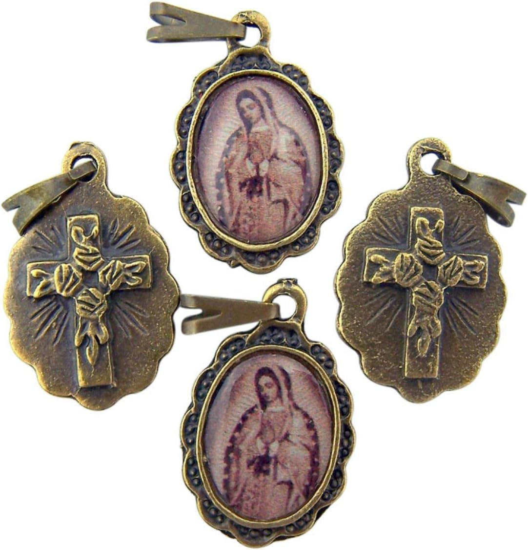 Our Lady of Guadalupe Epoxy Icon Medal Bronze Tone Pendant, Lot of 4, 3/4 Inch