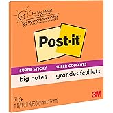Post-it Super Sticky Big Notes, 11 in x 11 in, 1 Pad, 2X The Sticking Power, Neon Orange (BN11O)