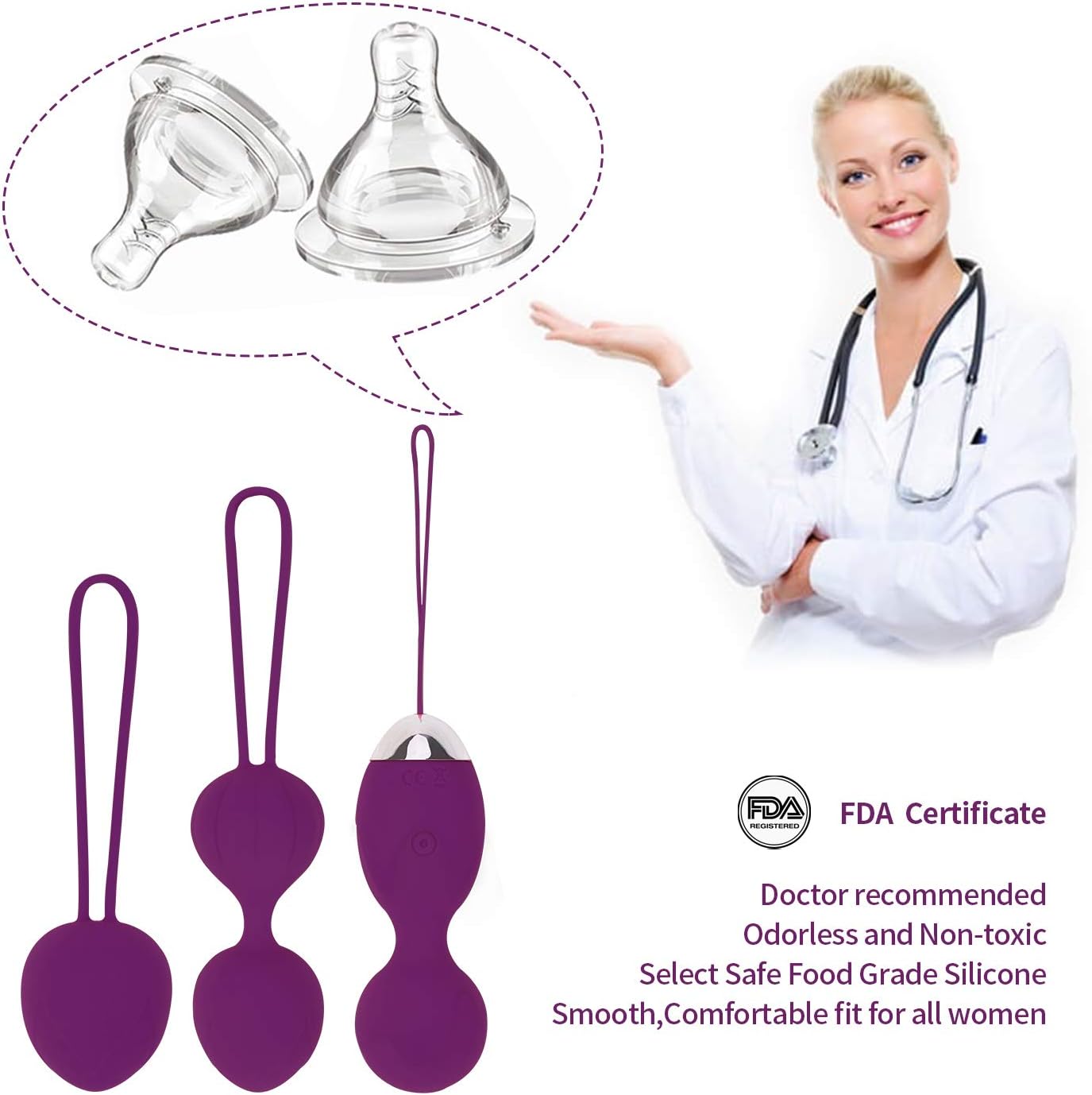 Kegel Balls for Women Tightening, Ben Wa Kegel Exercise Balls for Bladder Control & Pelvic Floor Strengthening Device, 5 in 1 Kegel Exercise Weights Training Set, 100% Advanced Silicone Purple: Health & Personal Care
