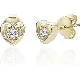 Lavari Jewelers 1/50 Carat Lab Grown Diamond Heart Stud Earrings for Women - 18k Yellow Gold Plated Sterling Silver 13.3mm Heart Earrings for Her - Hypoallergenic Push Back Studs - Minimalist Design