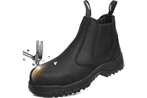 SAFETY LOONG Slip on Work Boots for Men Women Composite Toe Comfort Leather Abrasion Puncture Slip Resistant Sole Safety Chelsea