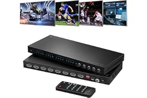 PORTTA 4x4 HDMI Matrix 4K 60Hz 4:4:4, 4 in 4 Out Switch Splitter, Audio Extractor, 16 EDID Modes with Remote Control Supports HDMI 2.0b, HDCP 2.2, HDR, YUV, ARC, 18Gbps, 3D, Downscaler 4K & 1080P