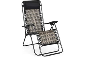 Tangkula Patio Rattan Zero Gravity Lounge Chair, Outdoor Folding Lounge Chair w/Removable Head Pillow, Adjustable Lounge with Widened Armrest & Locking System for Balcony Yard Poolside (1, Gray)