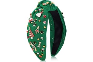 obeoby Christmas Headband for Women, Knotted Headband with Christmas Tree Crystal Pearl Snowflake Decorations Holiday Christmas Headband Accessories