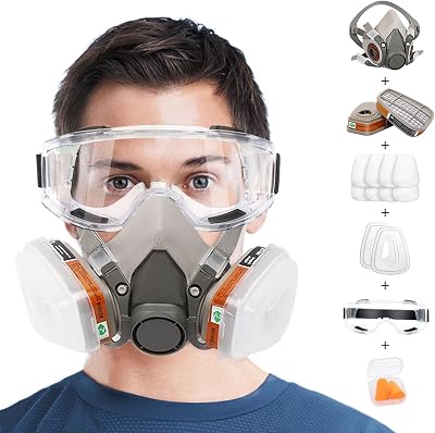 ANUNU Chemical Respirator Mask w/ Filters & Goggles for Paint Epoxy Resin