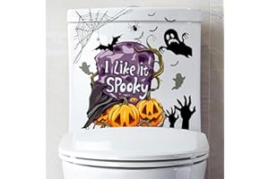 BWESOO Pumpkin Ghost Stickers,Green Plant Leaves Flowers Toilet Stickers Self-Adhesive Bathroom Wall Sticker Green Leaf Floral Toilet Lid Decals DIY Removable Waterproof Toilet Sticker Toilet Lid Decals