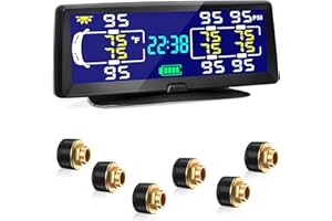 Hieha Rv Tire Pressure Monitoring System, 7.84” Solar TPMS for Rv Travel Trailer Coach Truck Fifth Wheel Motorhome with 6 Sensors, Real-time Monitoring Pressure and Temperature(0~198PSI)