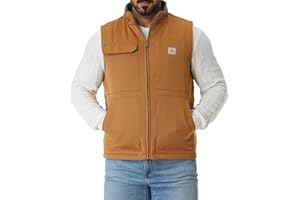 TUAOVA Men's Loose Fit Washed Duck Fleece-Lined Waterproof Workwear Mock-Neck Vest