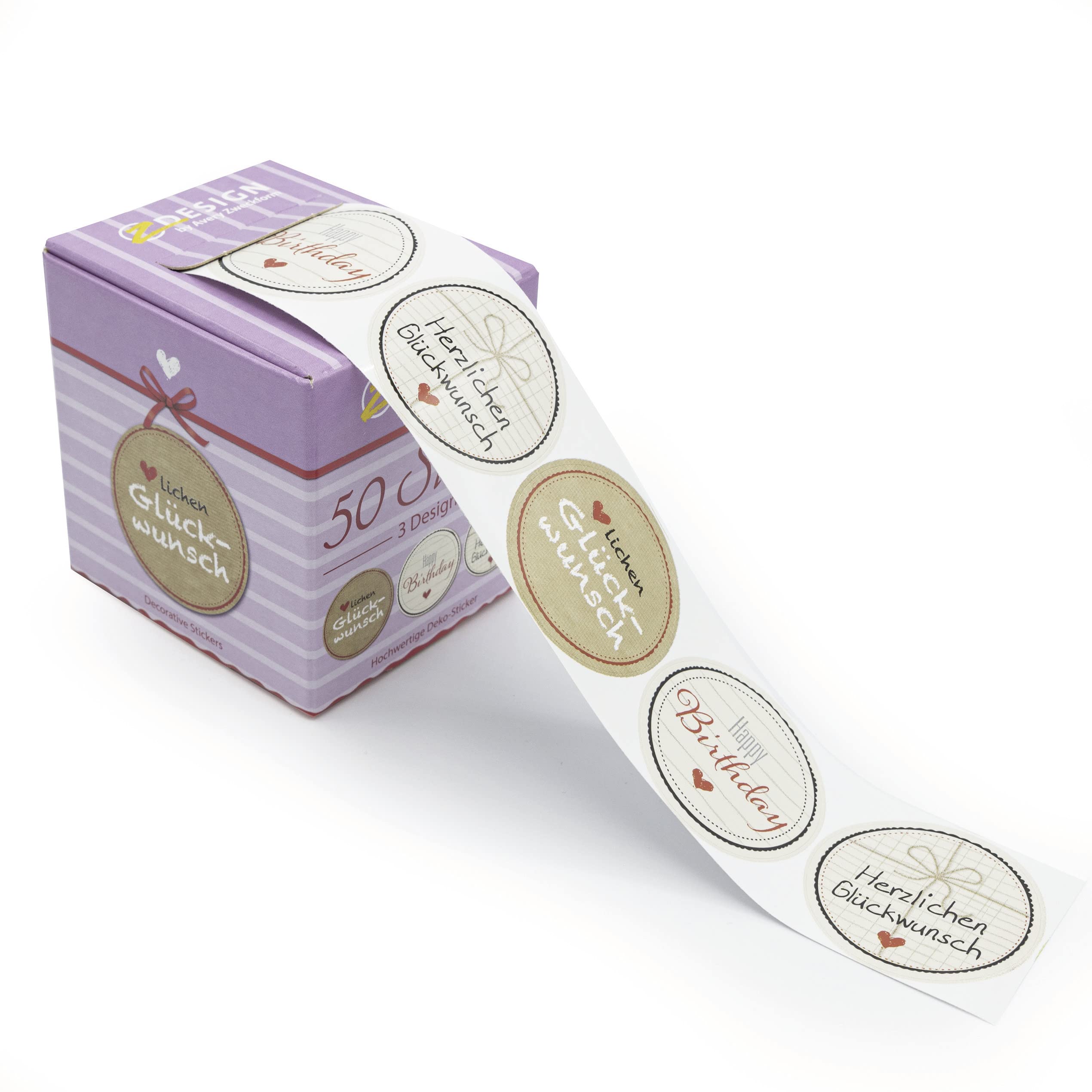 Avery 56814-A "Glückwunsch" Stickers on a Roll 50 x 38 mm Stickers in Dispensing Box (Stable Packaging)