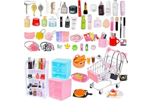U-Zimikee 100 Pcs Dollhouse Mini Cosmetic Set，Miniature Bathroom Accessories，Mini Makeup Pretend Play Gifts for Girls，Jewelry Storage Case Shelf Handbag Camera Toiletries Dollhouse DIY Micro Scene