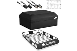 ARKSEN 54 x 34 x 6 Inch Universal Roof Rack with Extension, 600D Waterproof Bag, 2 Ratchet Straps&Net, 150 LBS Capacity Heavy Duty Rooftop Cargo Basket for SUV, Truck, RV, Pickup