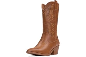 IUV Cowboy Boots For Women Western Cowgirl Boots Pull On Pointy Toe Mid Calf