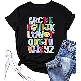 Teacher Shirt Women Alphabet Teaching Graphic Tee Tops Kindergarten Teachers Gift T-Shirts