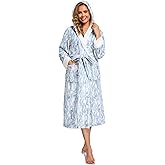 RONGTAI Womens Plush Fleece Hooded Bathrobe, Thick Nightgown Long Robe Sleepwear with Two Side Pockets and Belt