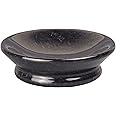 Creative Home Natural Black Marble Round Soap Dish Soap Tray Holder Bathroom Vanity Countertop Organizer Kitchen Sink Sponge Holder, 5.1" Diam. x 1.5" H, Black