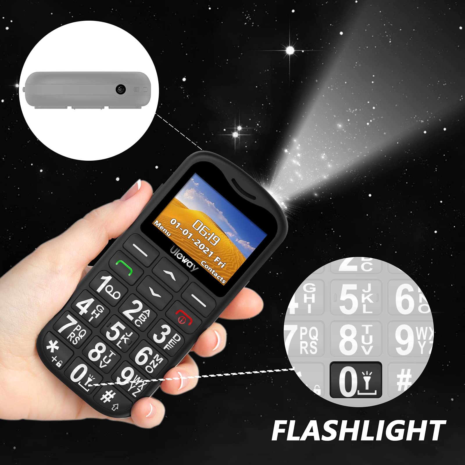 Big Button Mobile Phone for Elderly Easy to Use Basic Mobile Phone SIM Free Unlocked Senior Phone with SOS Button, Speed Dial, 800mAh, Bluetooth and Charging Dock-Black