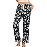 LYCY Women's Floral Print Pajama Pants, Soft Stretchy Pajamas Bottoms with Pockets for Lounging
