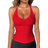iGENJUN Womens Spaghetti Strap V-Neck Ribbed Tank Tops for Women 2026 Slim Fitted Soft Camisole Basic Layering Shirts