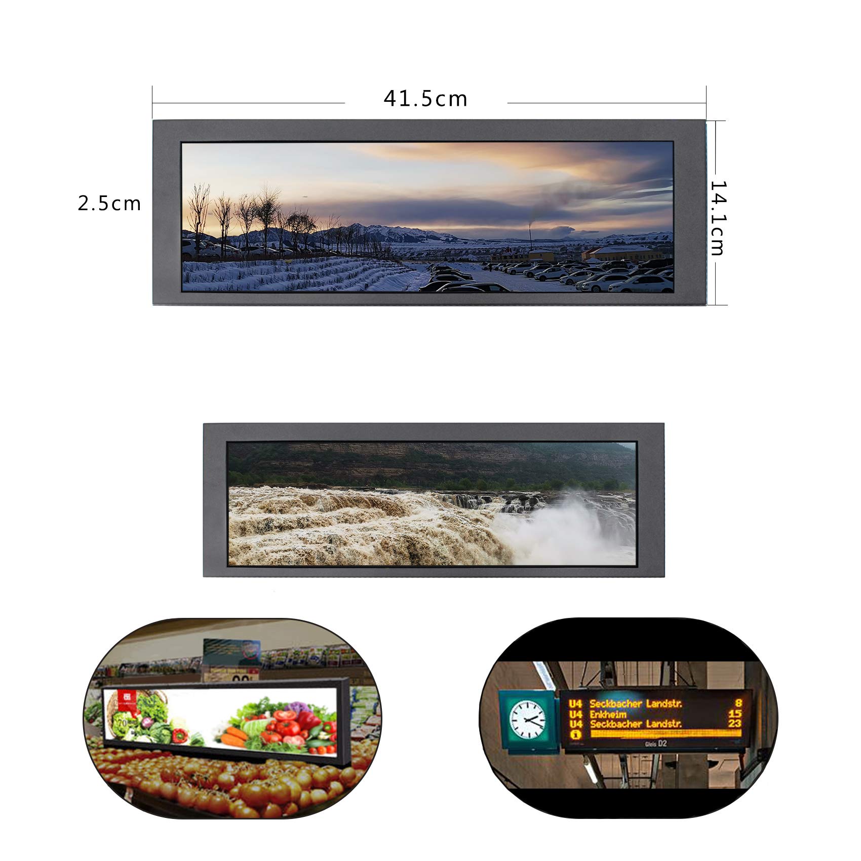VSDISPLAY 14.9inch 1280x390 LCD Monitor VS149ZJ01,which with Screen LTA149B780F and DVI VGA Input Controller Board M.NT68676, as a bar Display Monitor/Advertising Screen