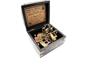 OCEAN REPLICAS J. Scott London Brass Sextant – Vintage Solid Antique Nautical Maritime Navigation Instrument with Hardwood Display Box – Functional Ship History Decor & Gift