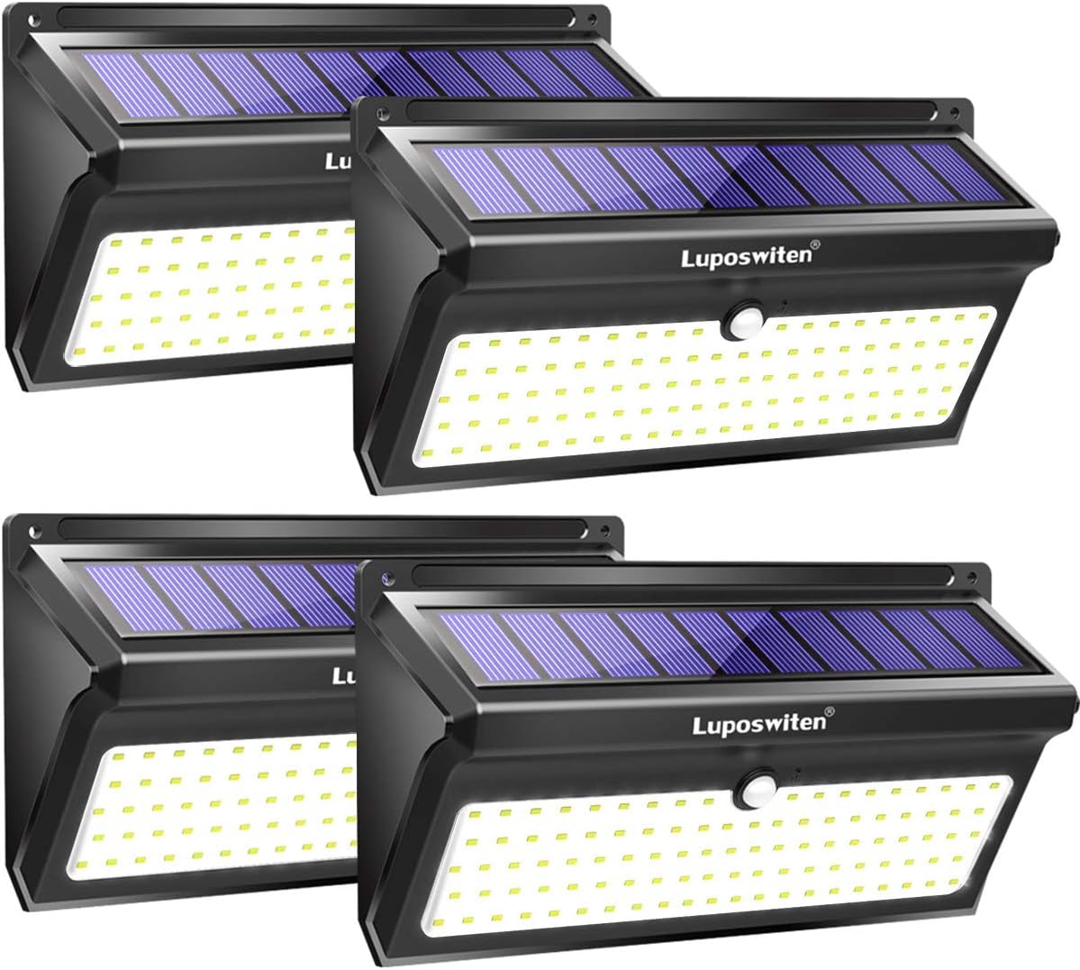Luposwiten Solar Lights Outdoor, 100 LED Solar Security Lights with Motion Sensor, 2000LM Weatherproof Solar Powered Lights for Outside Garden, Wall, Pathway, Yard, Driveway,Garage,Stairs [4 Pieces]