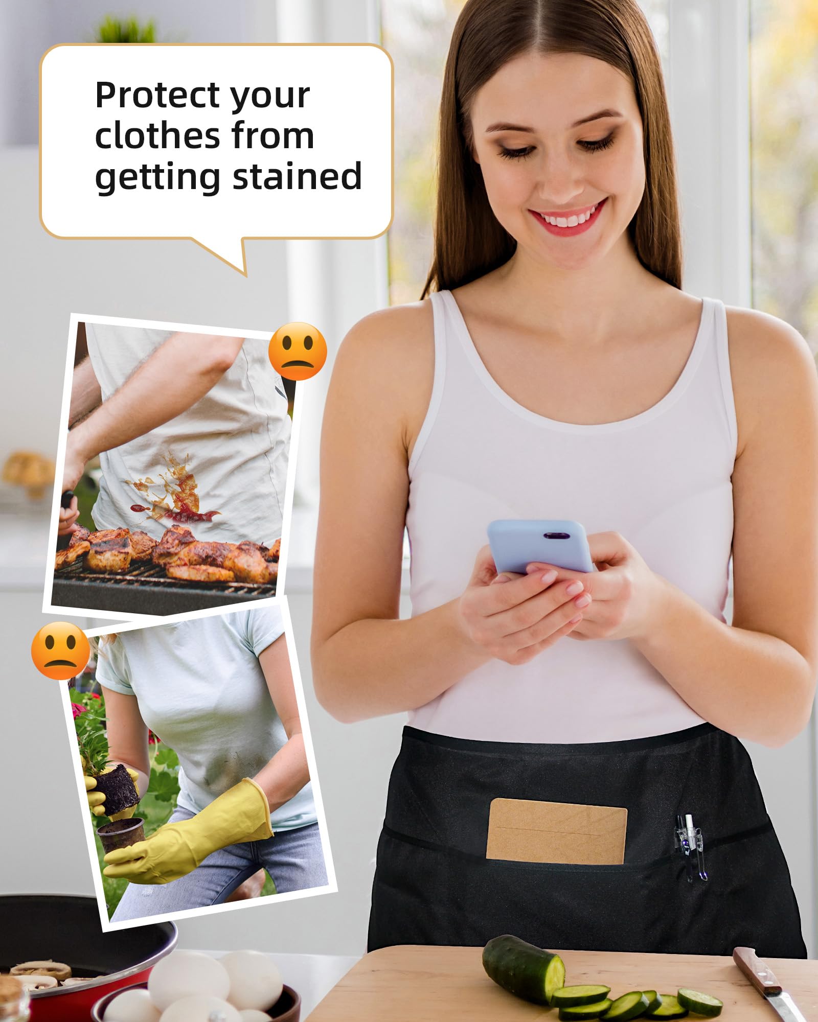 Xeoxarel Aprons with 4 Pockets (Available in 3 Pack / 7 Pack) 23.5'' X 11.5''