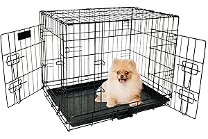 Yivke Dog Crate, 30-Inch Dog Cage Double Door Foldable Dog Kennel with Leak-Proof Tray, Metal Wire Heavy Duty Pet Animal Crat