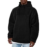 Runcati Mens Fuzzy Sherpa Hoodies Pullover Quarter Zip Long Sleeve Sweatshirts Fall Winter Outwear Casual Fleece Hooded