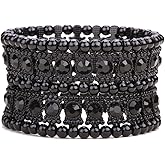 YACQ Women's Multilayer Wide Stretch Cuff Bracelets Fit Various Wrist Sizes - Soft Elastic Band - Lead & Nickle Free