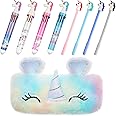 Zonon 9 Pcs Rainbow Unicorn Pen Set with Plush Pencil Case Fun Cute Cartoon Unicorn Multicolor Gel Ink Roller Ball Pens for Girls School Office Classroom Supplies