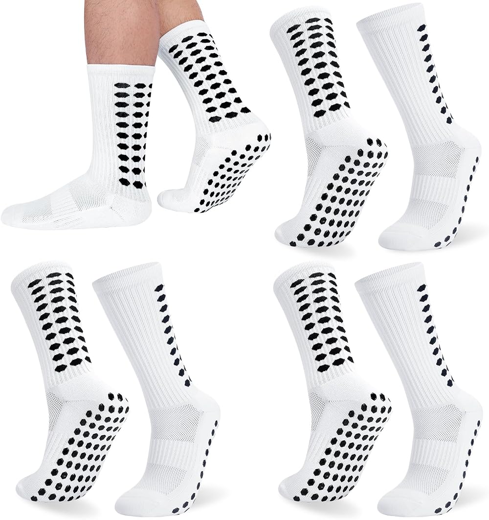 Zuimei 3 Pairs Football Grip Socks Men Anti-Slip White Blue Black