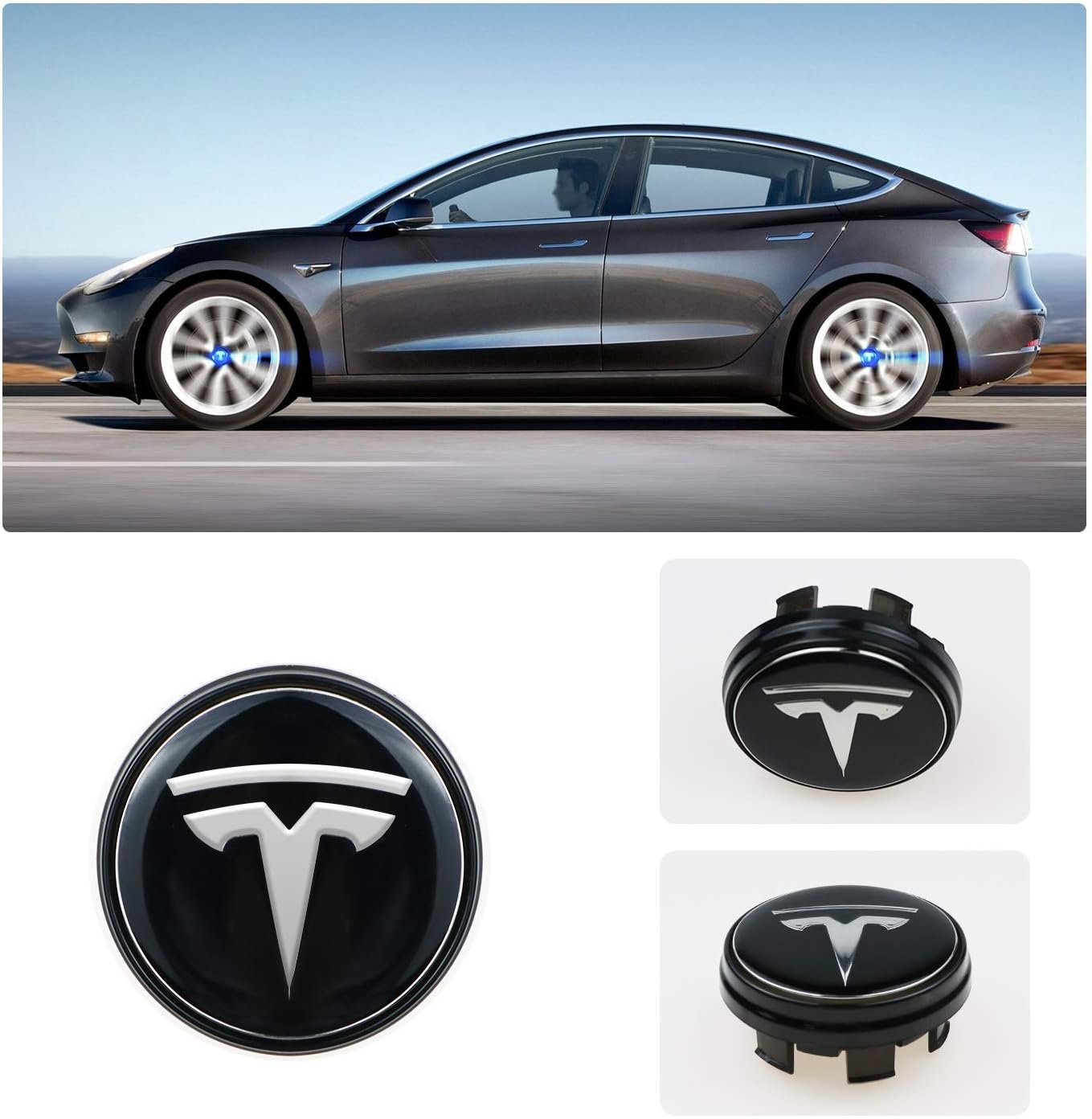 Gabriel Model 3 S X Accessory 4PCS Wheel Logo Hub Center Caps Cover with Lights LED Car Modification Special Atmosphere Lamp (blue)