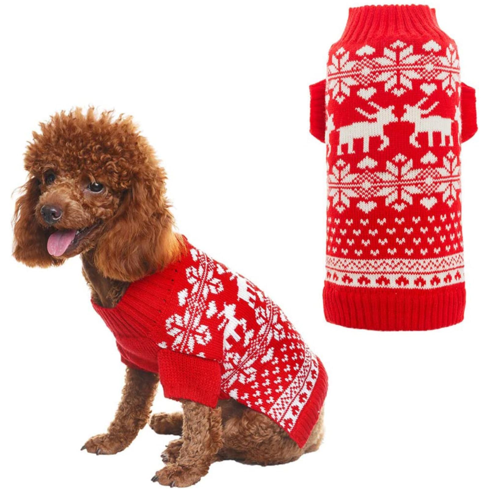 BINGPET Pet Christmas Dog Jumper,Classic Dog Jumpers Red Pet Sweater with Cute Reindeer for Puppy Outfit,Reindeer Jumper Coat Apparel For Small Medium Large Dogs Costume