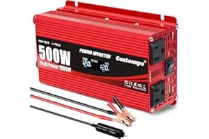 Cantonape 500W/1000W(Peak) Car Power Inverter DC 12V to 110V AC Converter with LCD Display 2 AC Outlets 3.0A USB and Type-C Car Charger Adapter for Car Home Laptop Truck