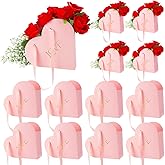 Kolldenn 12 Pcs Heart Shaped Flowers Boxes Valentine Bouquet Storage Bucket Valentine's Day Floral Boxes for Arrangements Paper Floral Bag with Handle Basket Handbag for Florist Bridal Shower(Pink)